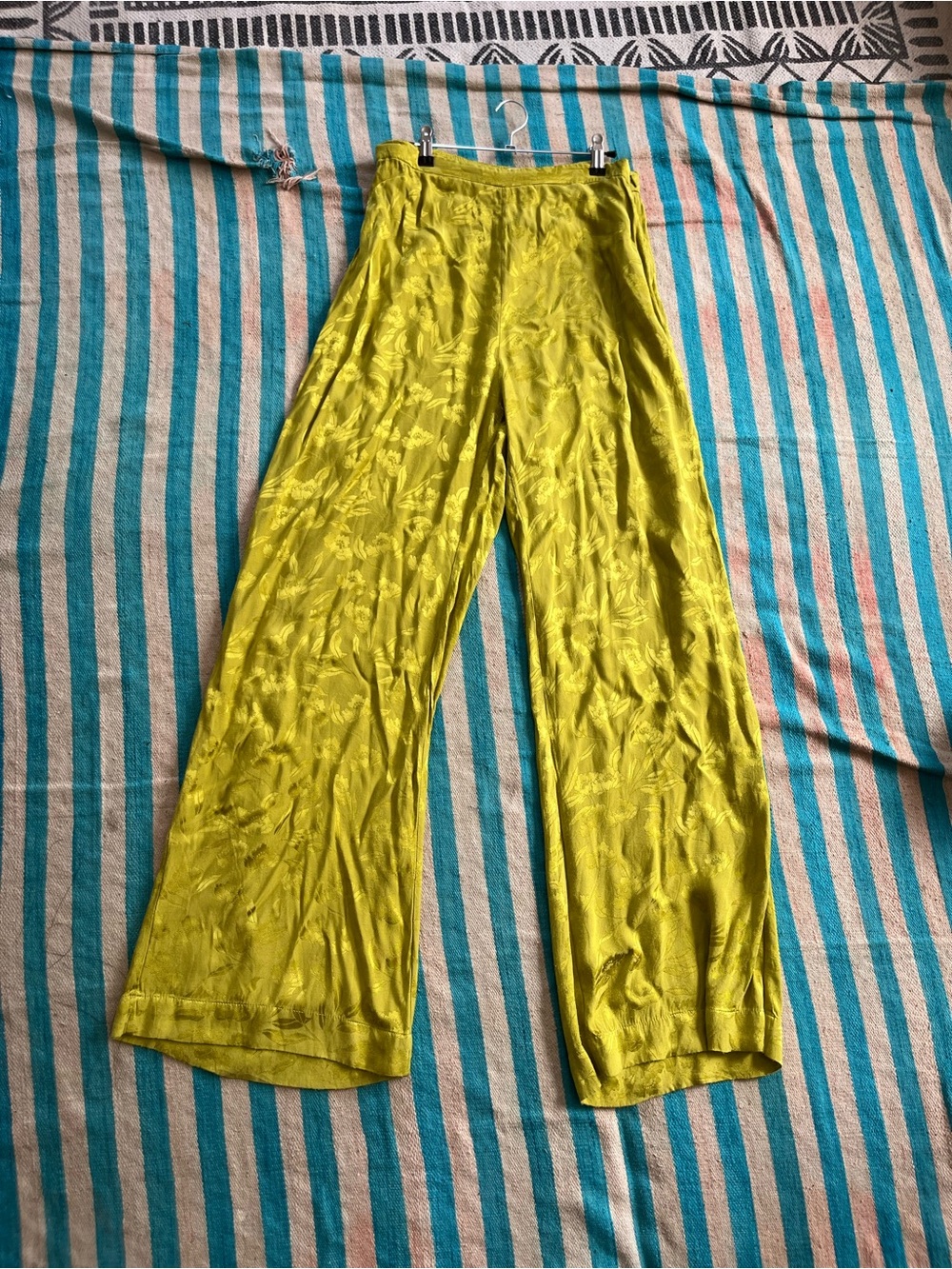 Favorite Daughter Satin Jacquard Wide Leg Friday Wide Leg Pant Lime 12 Persephon - Picture 7 of 17